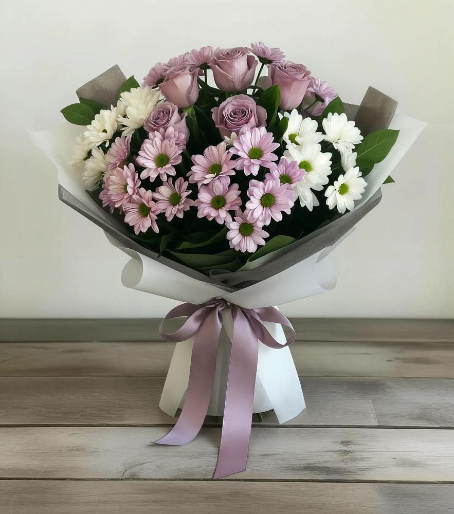 Букет цветов из: Хризантемы и Розы в Кобылках