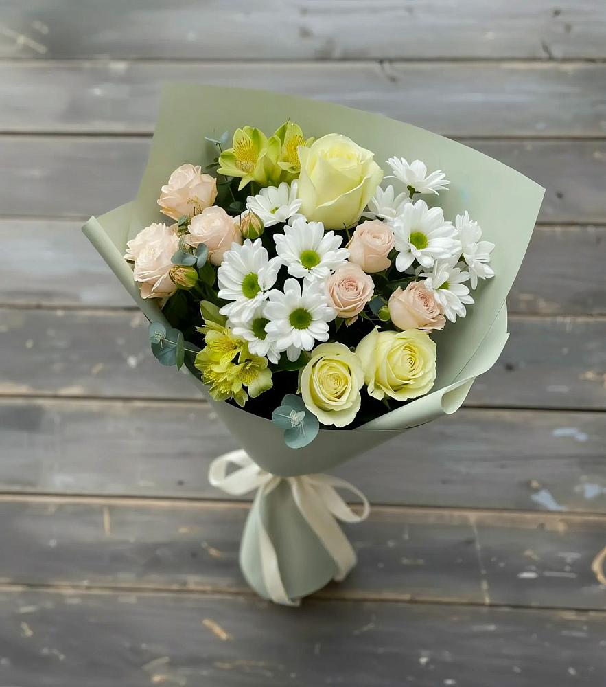 Букет цветов из: Альстромерии, Розы и Хризантемы в Кобылках