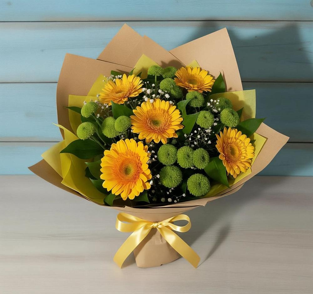 Букет цветов из: Герберы и Хризантемы в Кобылках