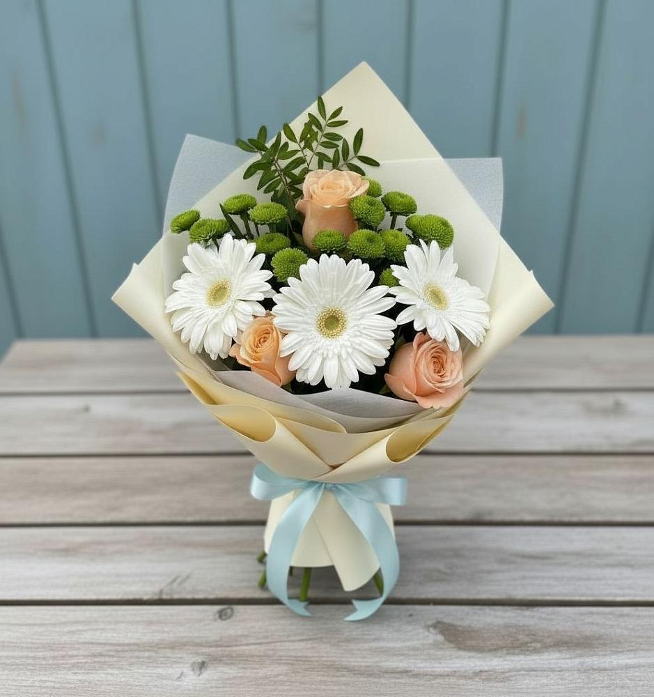 Букет цветов из: Герберы, Розы и Хризантемы в Кобылках