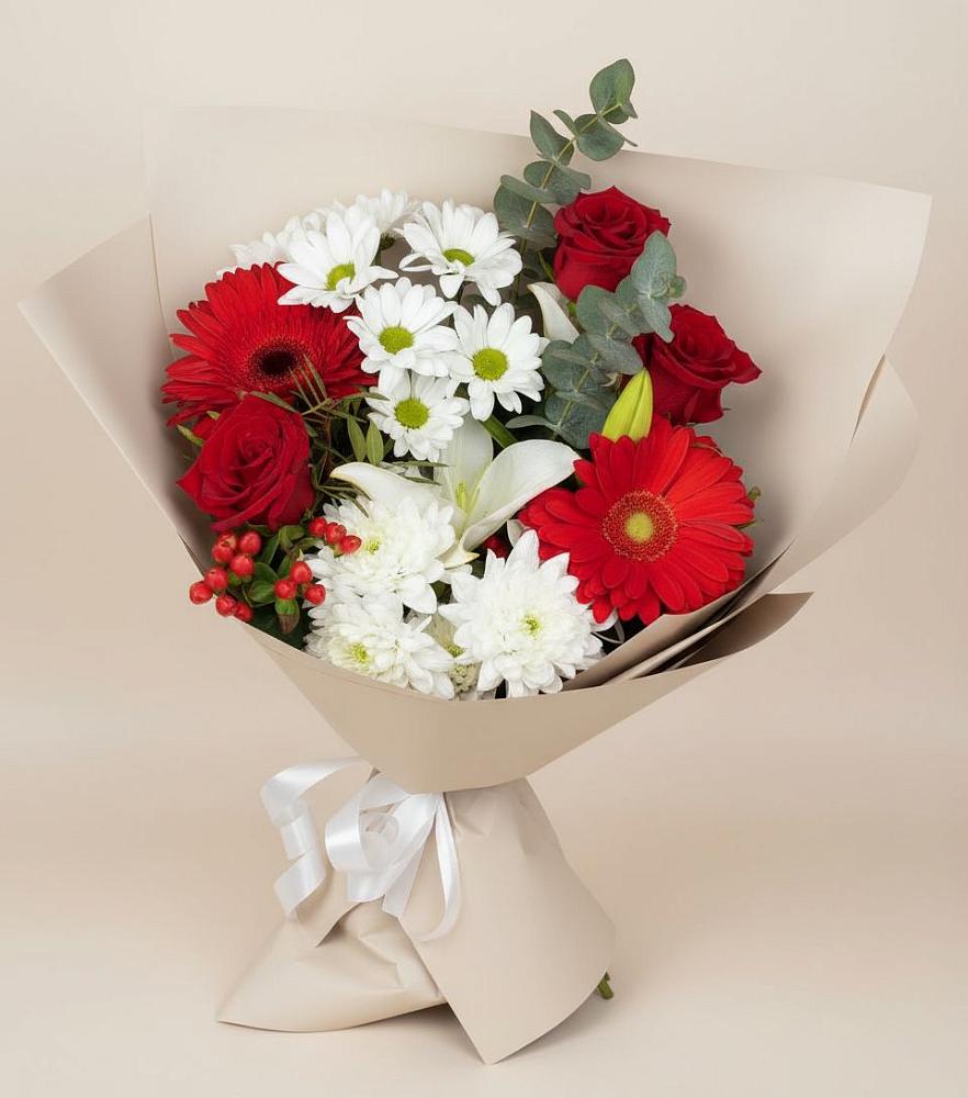 Букет цветов из: Розы, Хризантемы, Герберы и Лилии в Кобылках