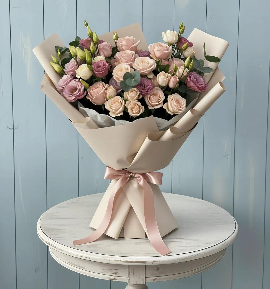 Букет цветов из: Розы и Лизиантусы в Кобылках