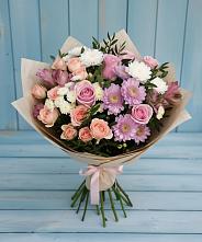 Букет цветов из:  Хризантемы, Розы и Альстромерии в Кобылках