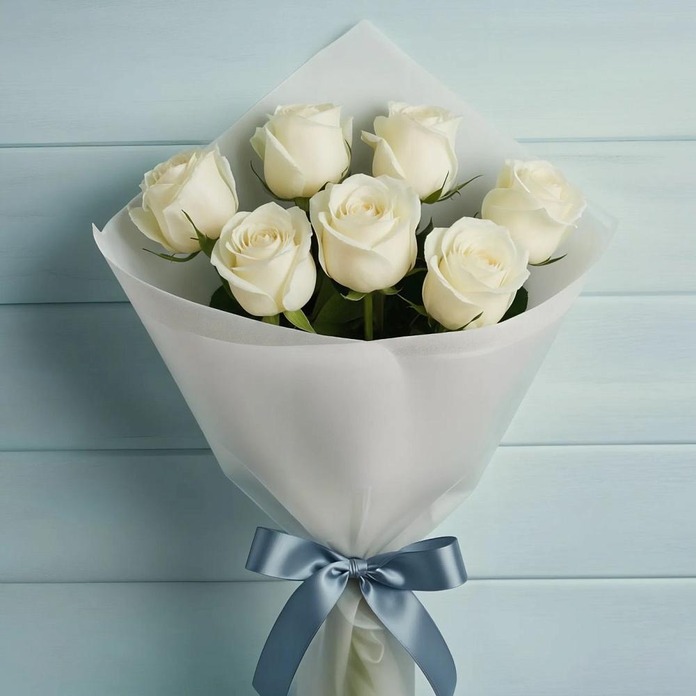 Букет 7 Белых роз Эдлесс Лав в Кобылках